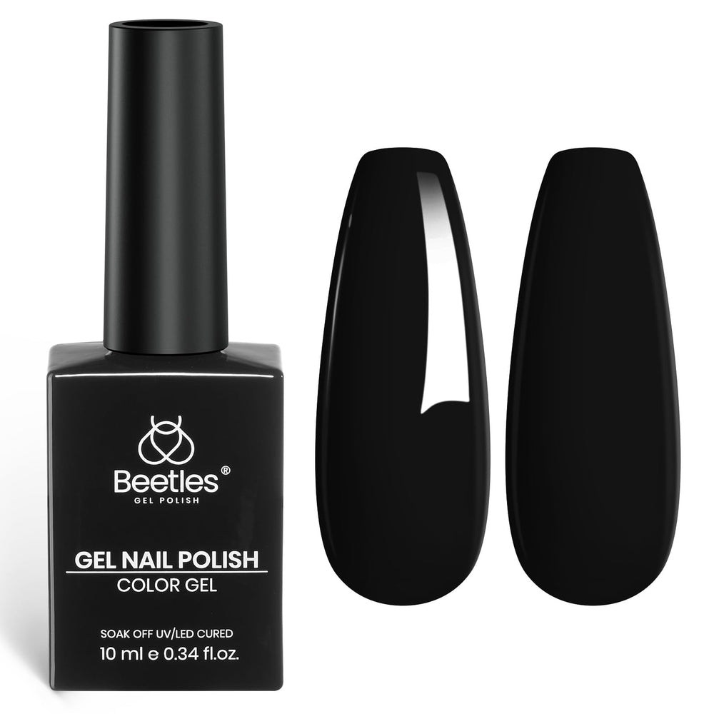 Beetles Black Gel Polish 10ml bottle close-up showing rich gloss and lasting color