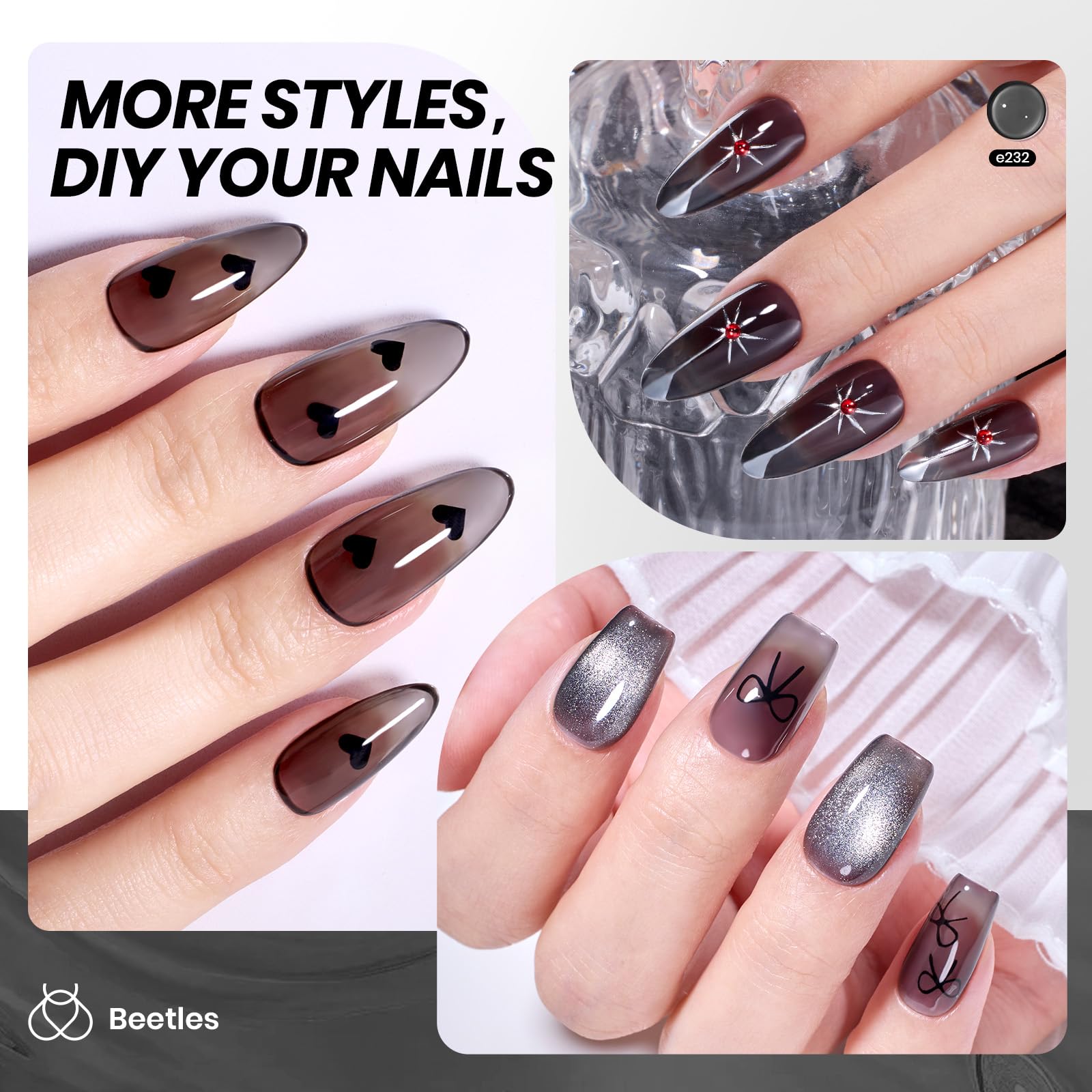 Beetles Black Jelly Polish application on nails demonstrates smooth layering