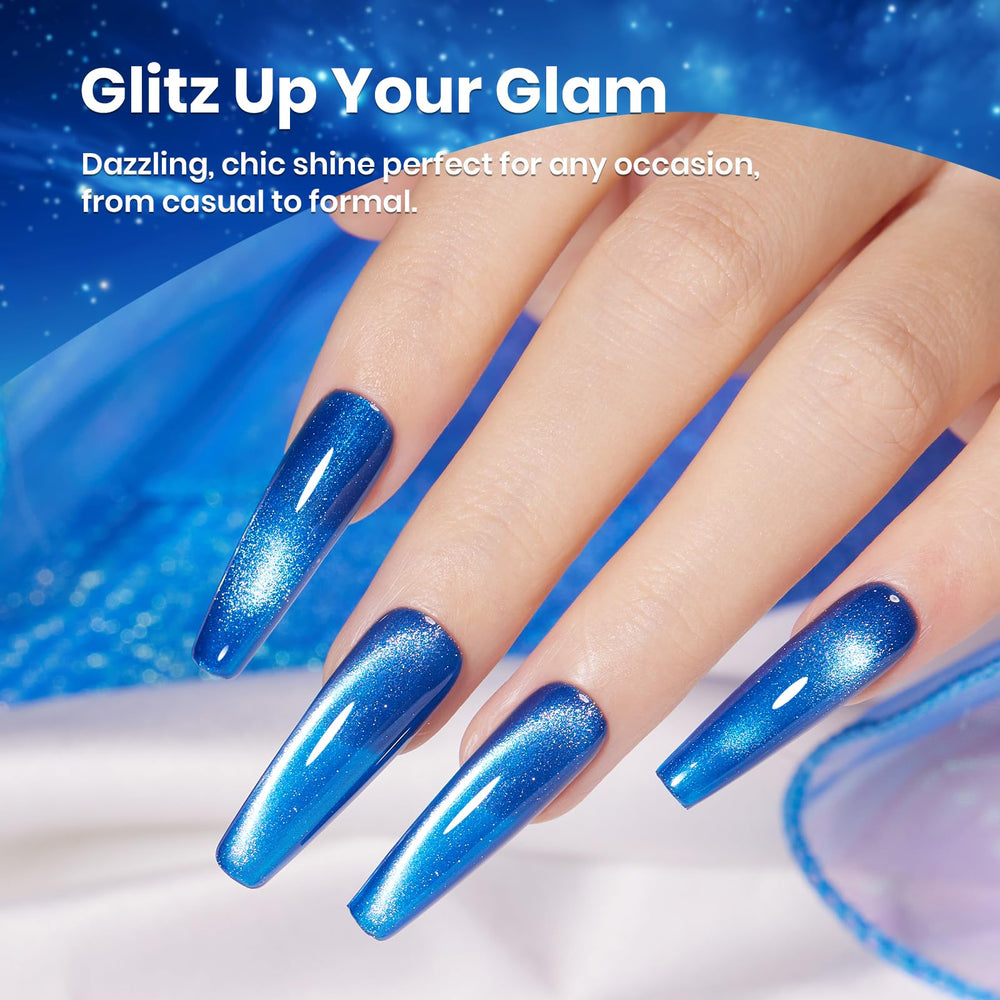 Beetles Blue Cat Eye Gel Polish cures quickly under UV/LED for a sleek manicure.