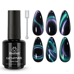 Beetles Blue Cat Eye gel polish 15ml shows magnetic blue shift for dramatic nails.