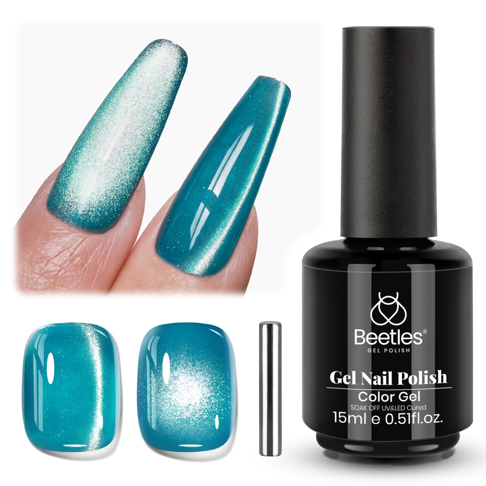 Beetles Blue Cat Eye gel polish bottle with shimmering blue glass finish for elegant daily nails