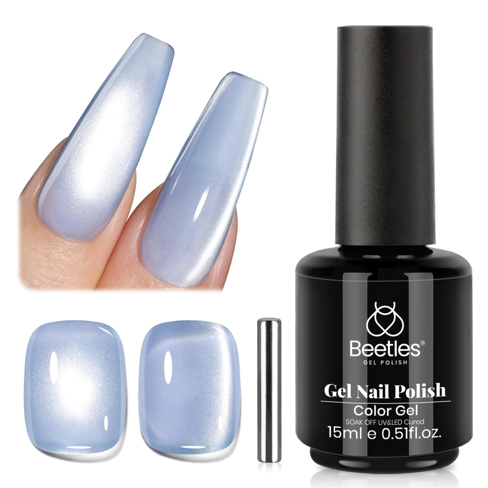 Beetles Blue Cat Eye gel polish bottle with shimmering blue finish for chic nails