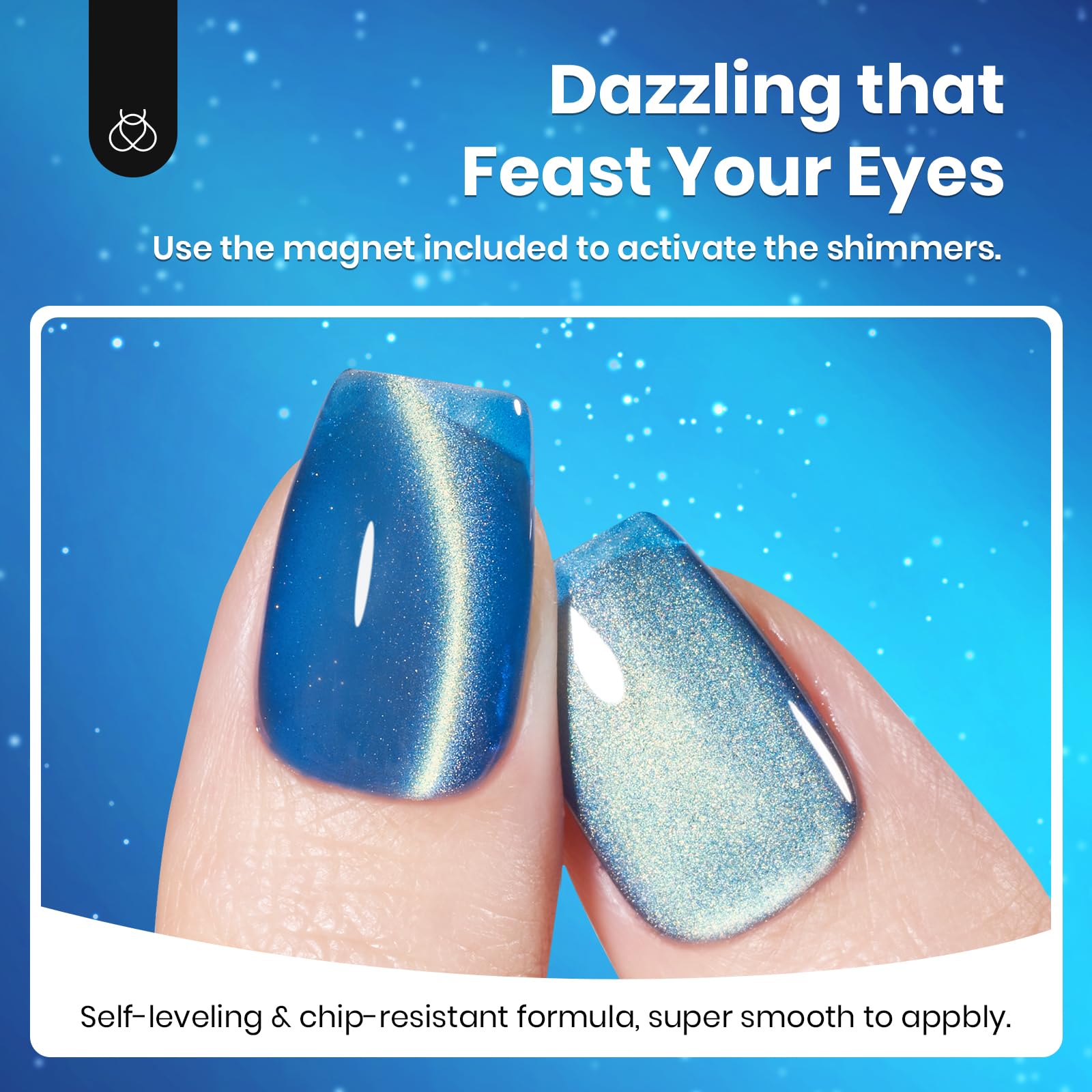 Beetles Blue Cat Eye Gel Polish close-up captures magnetic particles forming cat-eye lines.