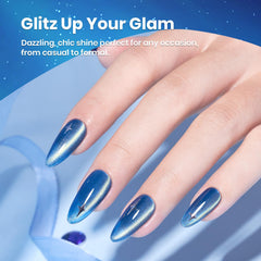 Beetles Blue Cat Eye Gel Polish glossy finish reflects light for dramatic nails.
