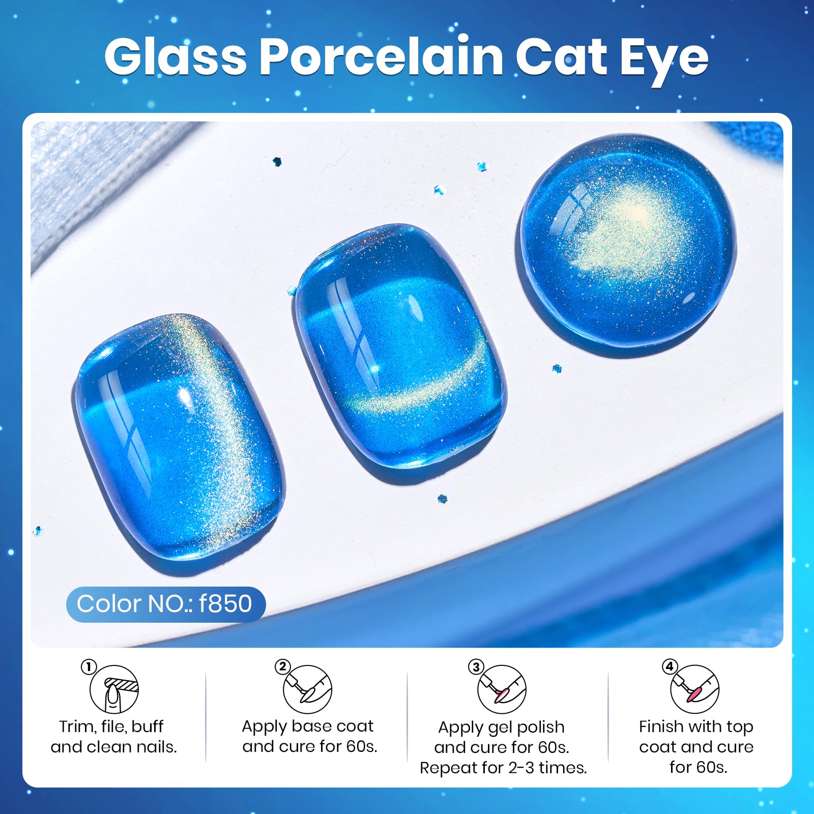 Beetles Blue Cat Eye Gel Polish magnet demonstrates customizable cat-eye effects at home.