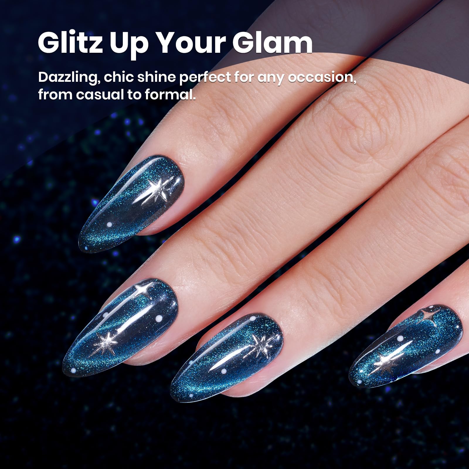 Beetles Blue Cat Eye polish cures under UV/LED for lasting shine.