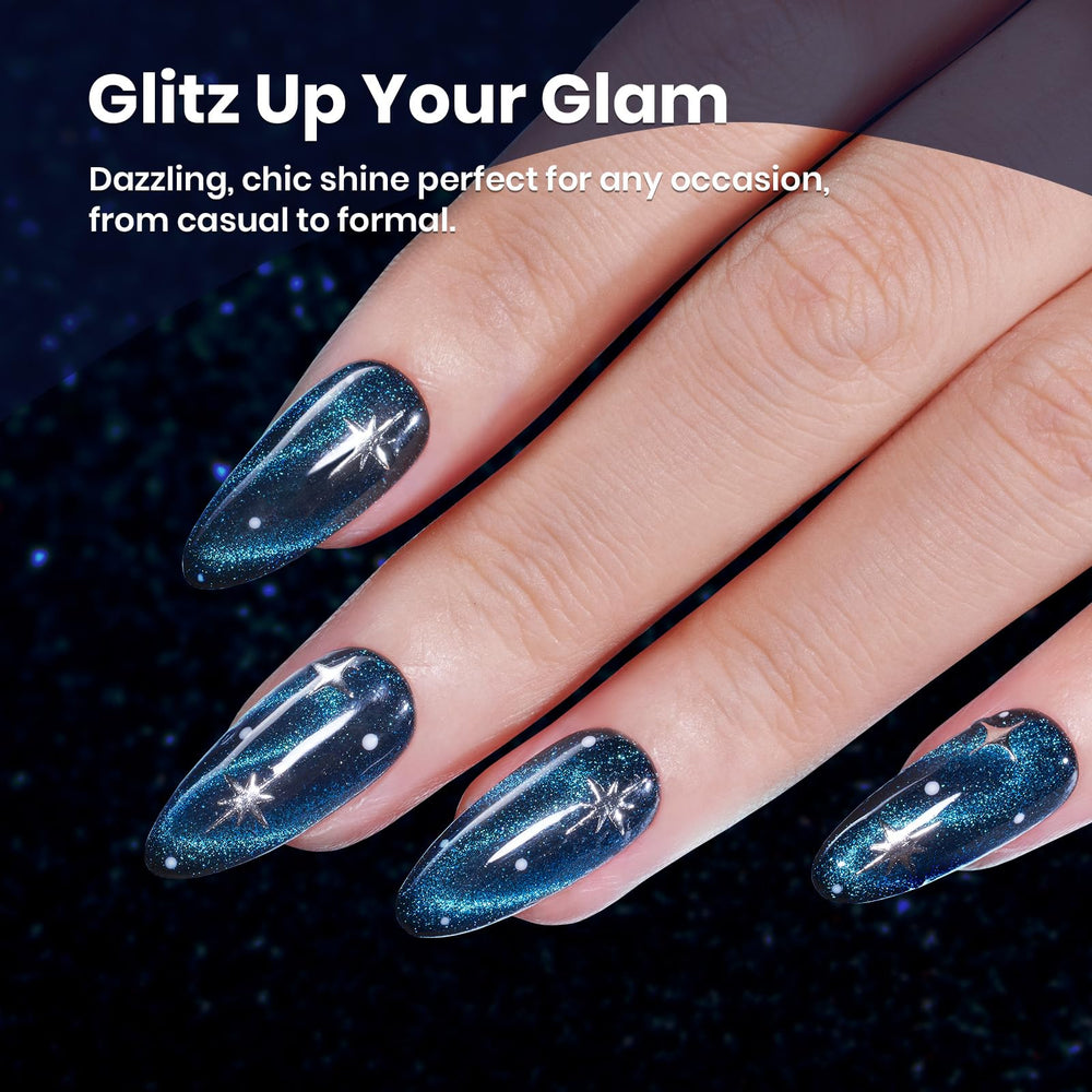 Beetles Blue Cat Eye polish cures under UV/LED for lasting shine.