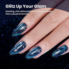 Beetles Blue Cat Eye polish cures under UV/LED for lasting shine.