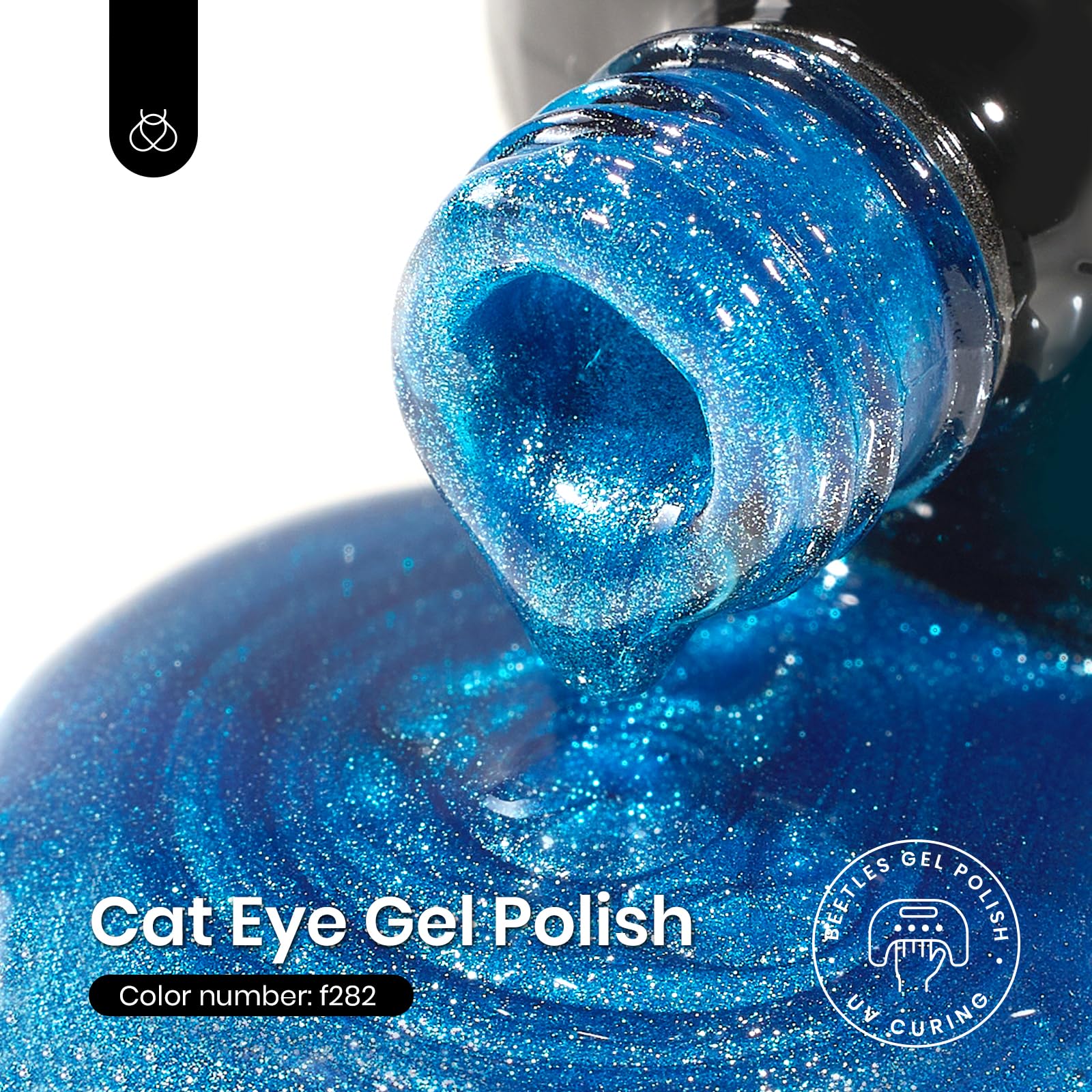 Beetles Blue Cat Eye magnet application swatch shows shifting shimmer from different angles.