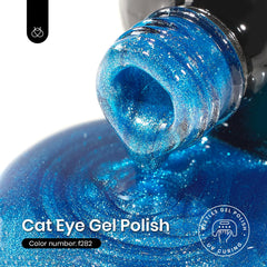 Beetles Blue Cat Eye magnet application swatch shows shifting shimmer from different angles.