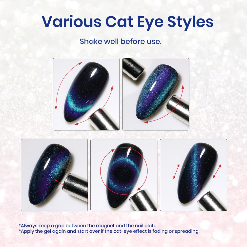 Beetles Blue Cat Eye nails designed with magnetic art using this polish.