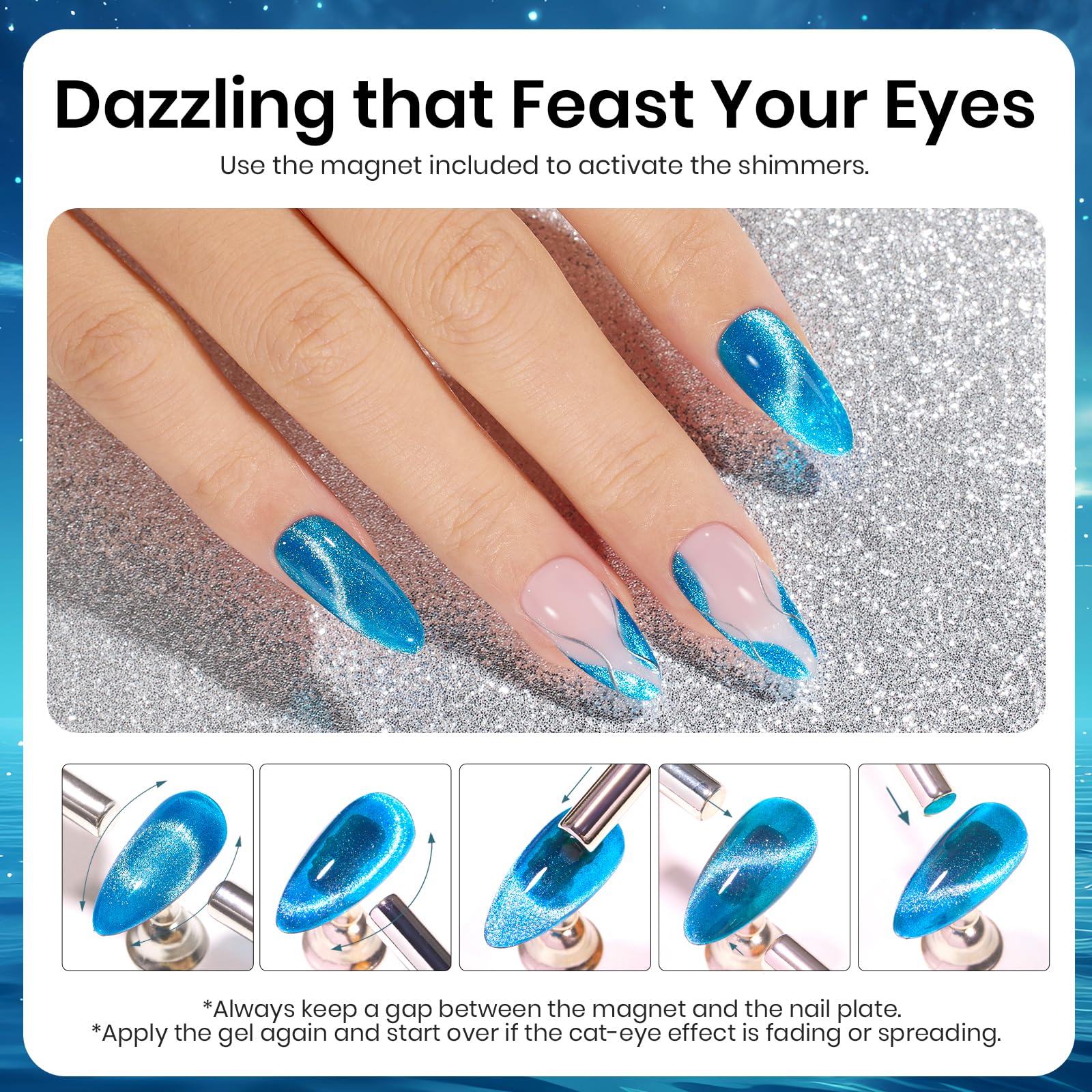 Beetles Blue Cat Eye nail art setup for easy at-home manicures.