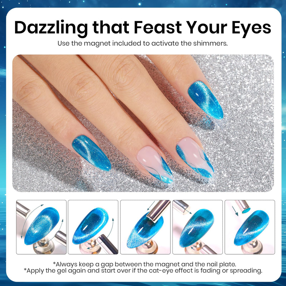 Beetles Blue Cat Eye nail art setup for easy at-home manicures.