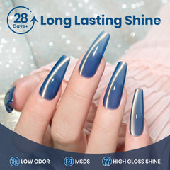 Beetles Blue Cat Eye Polish application swatch highlights smooth, even color.