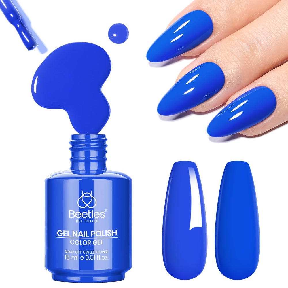 Beetles Blue Gel Polish bottle 15ml in royal blue for long-lasting color.