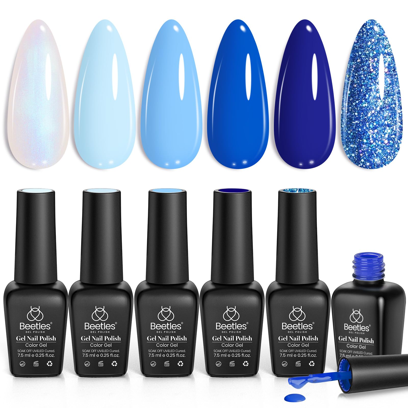 Beetles Aquarius Holy Water B366 swatch shows glittery baby blue finish for winter nails.