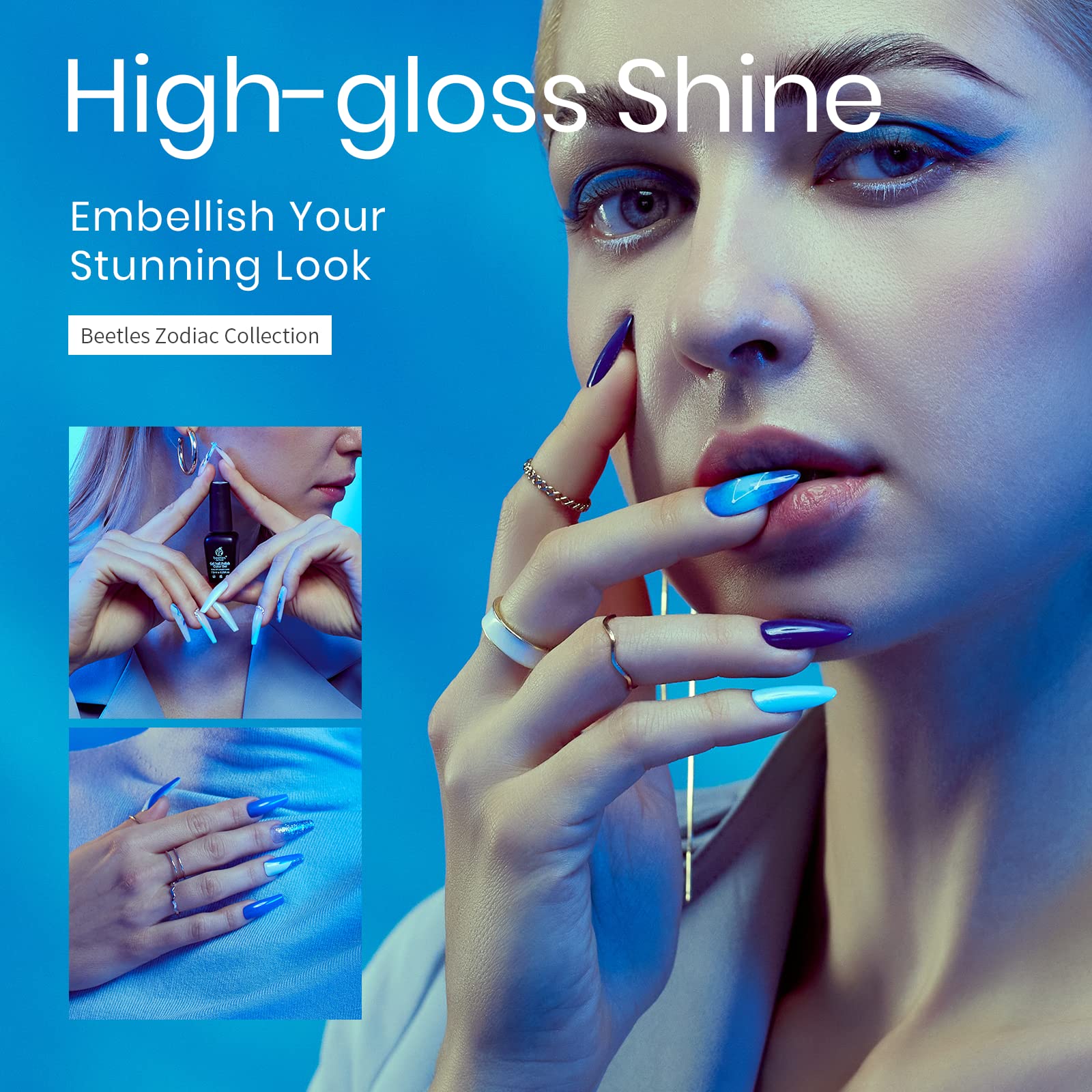 Beetles Aquarius Holy Water B371 swatch offers bright blue glitter for festive looks.