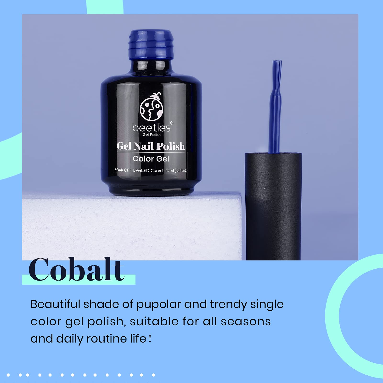 At-home Beetles Blue Gel Polish manicure with salon-style shine.