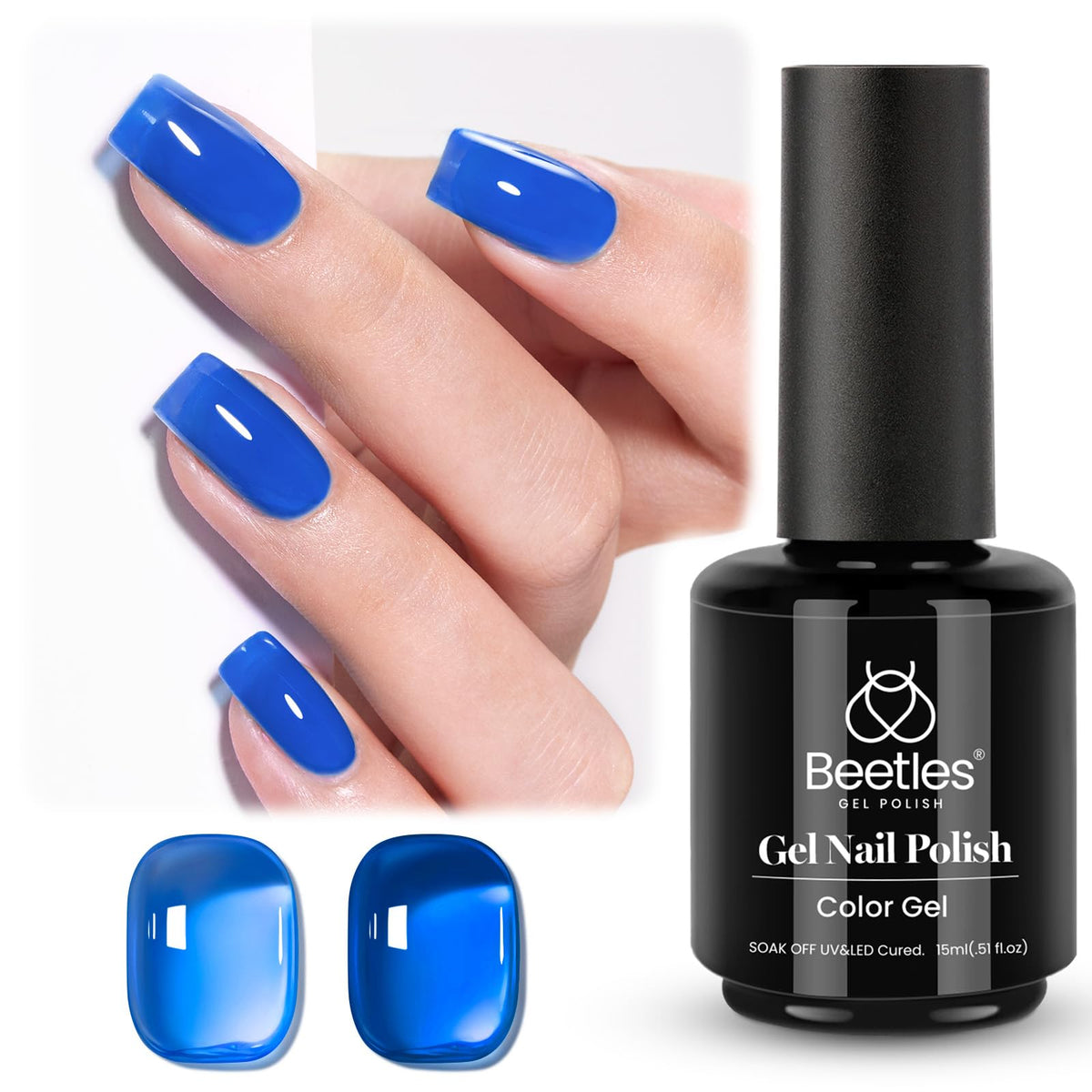 Beetles Blue Gel Nail Polish bottle showing translucent jelly blue finish for at-home manicures