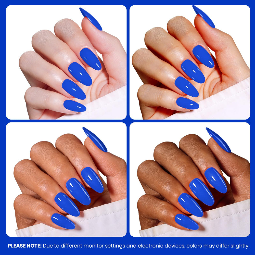 Beetles Blue Gel Polish close-up brush strokes on nail.