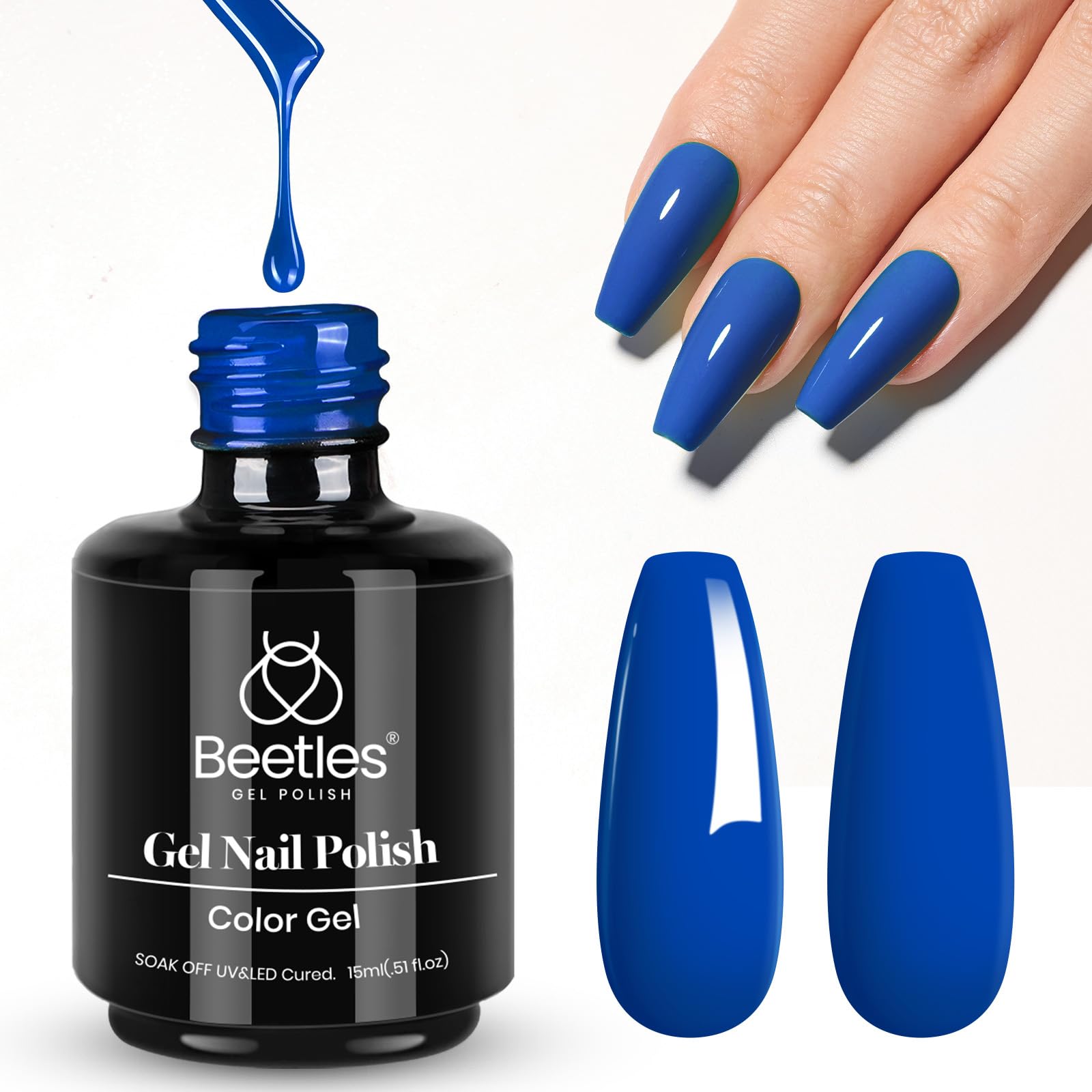 Beetles Blue Gel Polish cobalt blue bottle for vibrant all-season nails.