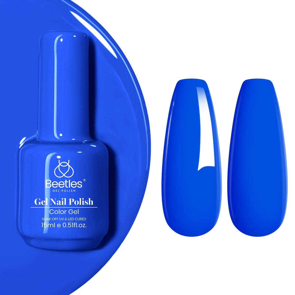 Beetles Blue Gel Nail Polish electric punk bottle for bold DIY manicures.