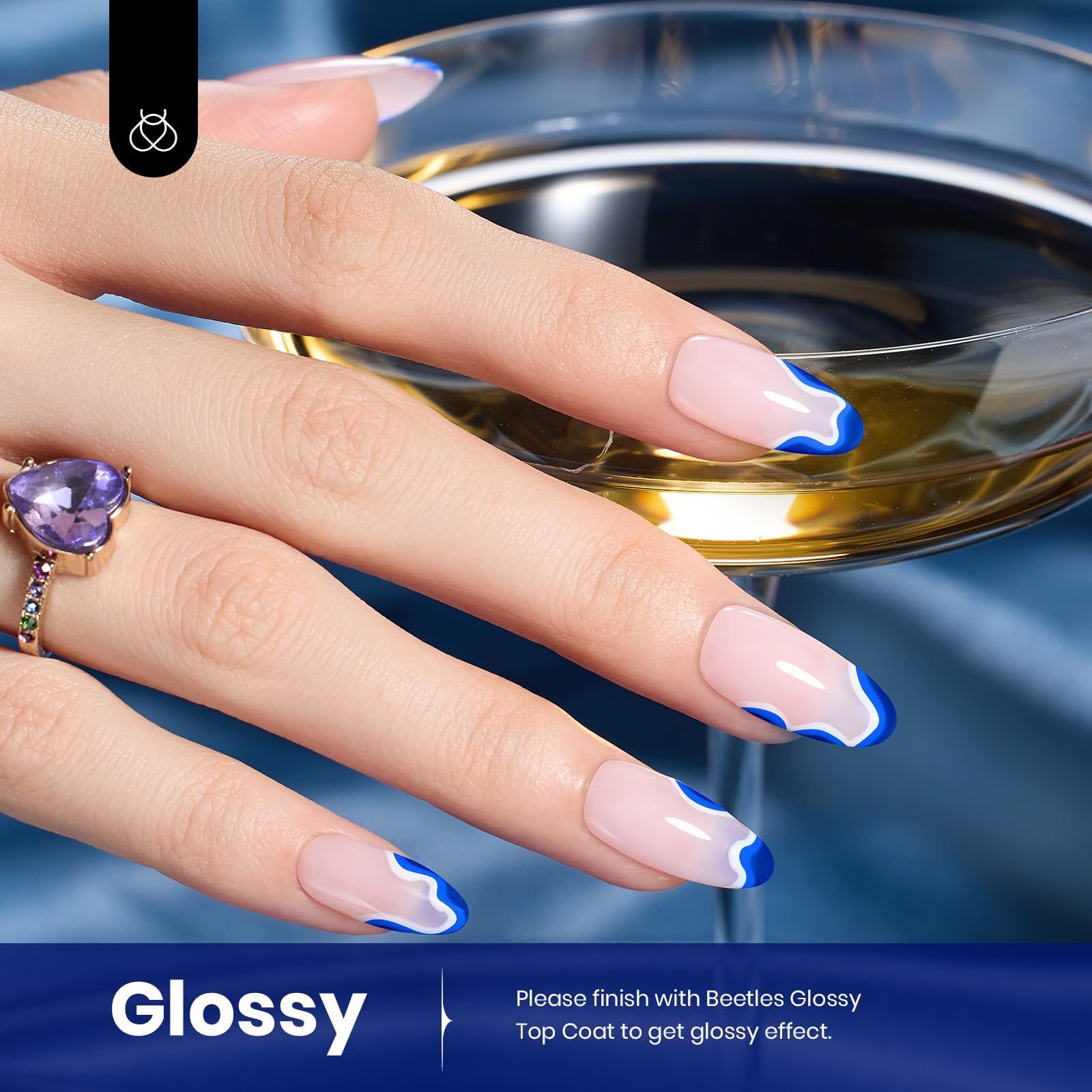 Beetles Blue Gel Nail Polish on nail highlights rich royal blue finish