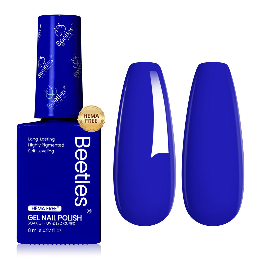 Beetles Blue Gel Polish royal navy bottle shows true color for easy shade matching
