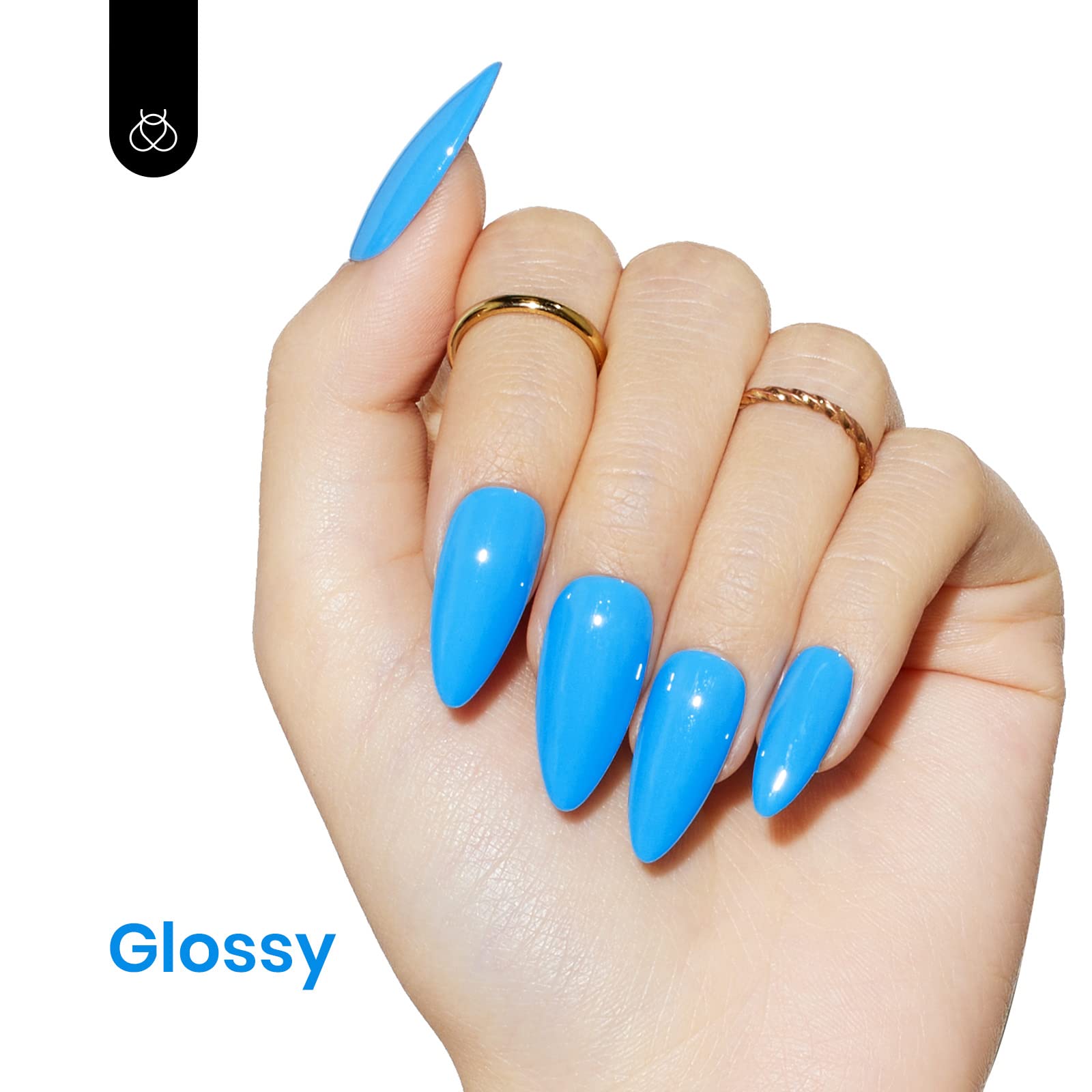 Beetles blue gel polish alongside base and top coats suggests complete manicure setup