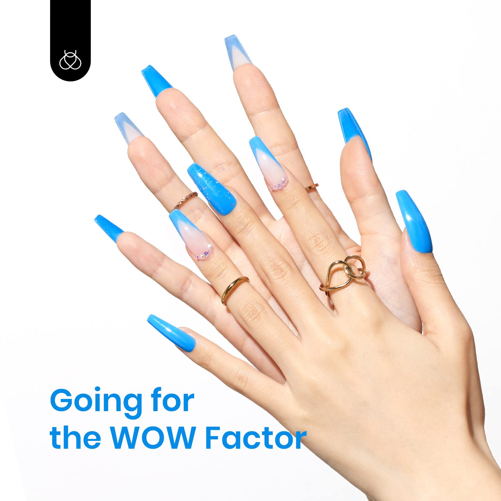 Beetles blue gel polish bottle with brush in action demonstrates easy at-home use
