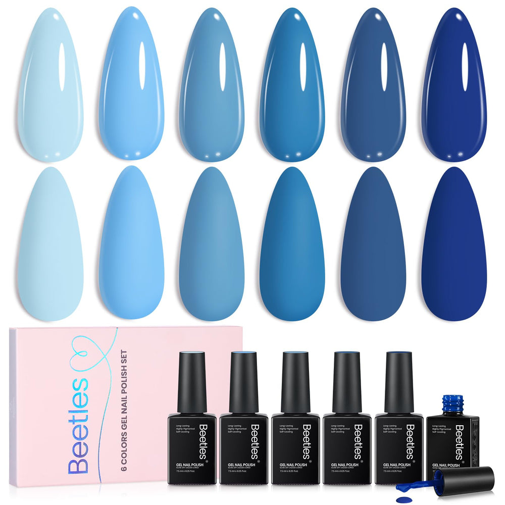 Beetles blue gel polish set with six ocean-blue shades for a chic manicure