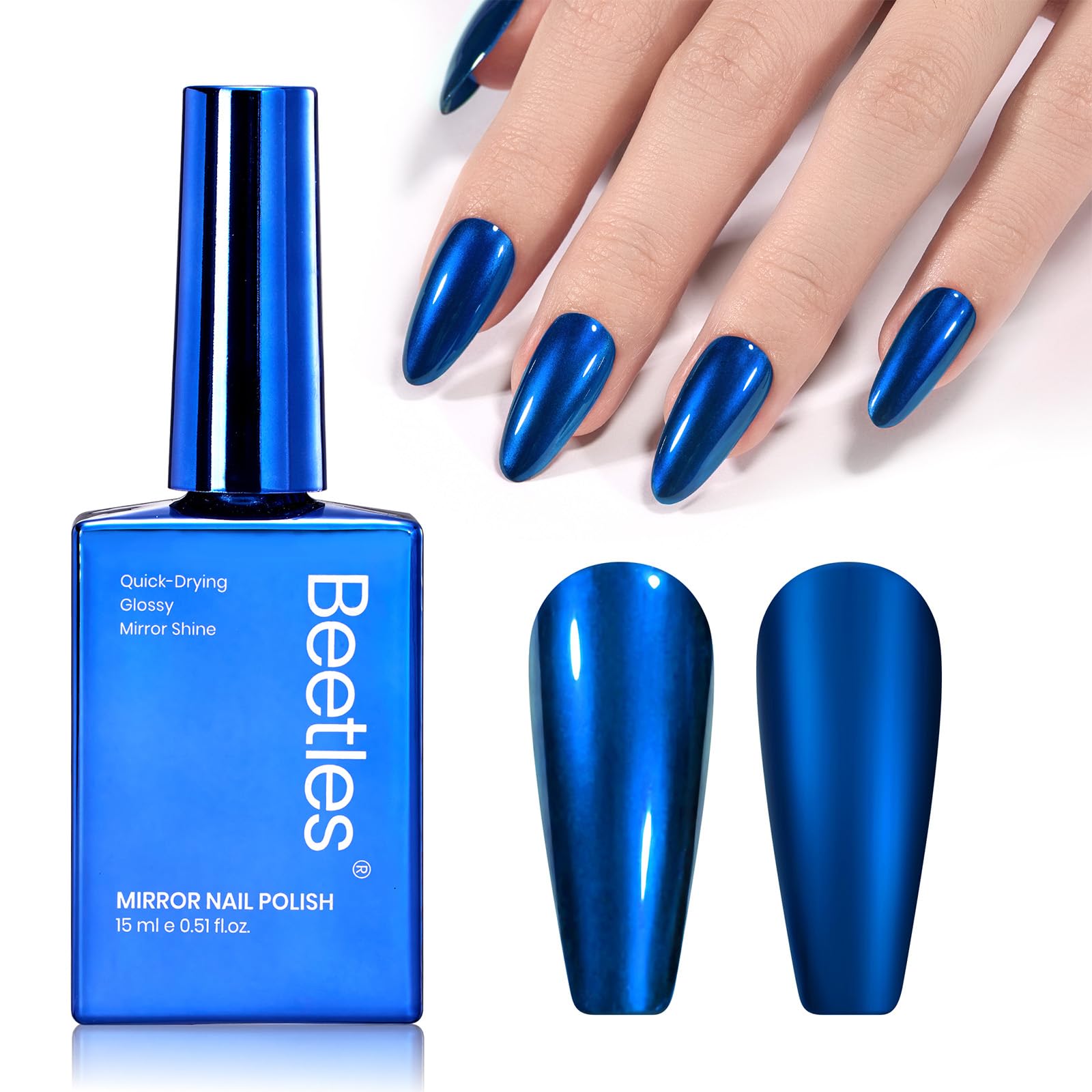 Beetles Blue Mirror Nail Polish bottle showing a radiant blue chrome finish
