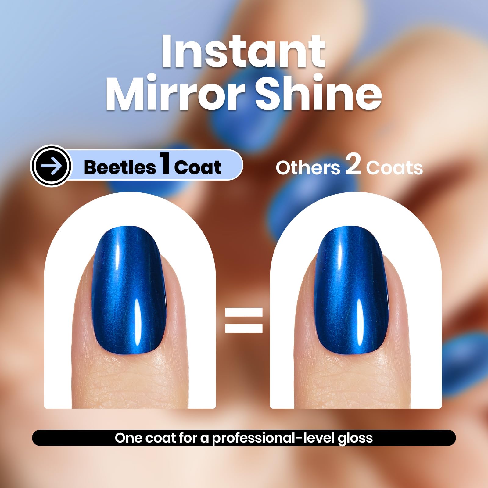 Beetles Blue Mirror Nail Polish swatch reveals vibrant royal blue chrome