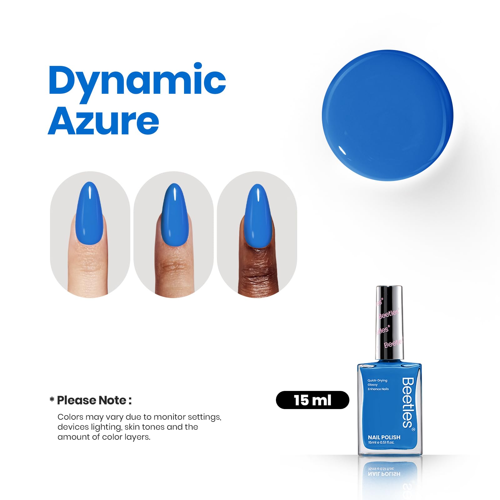 Beetles Paulina Lapis blue nail polish gloss finish highlights rich shimmer.