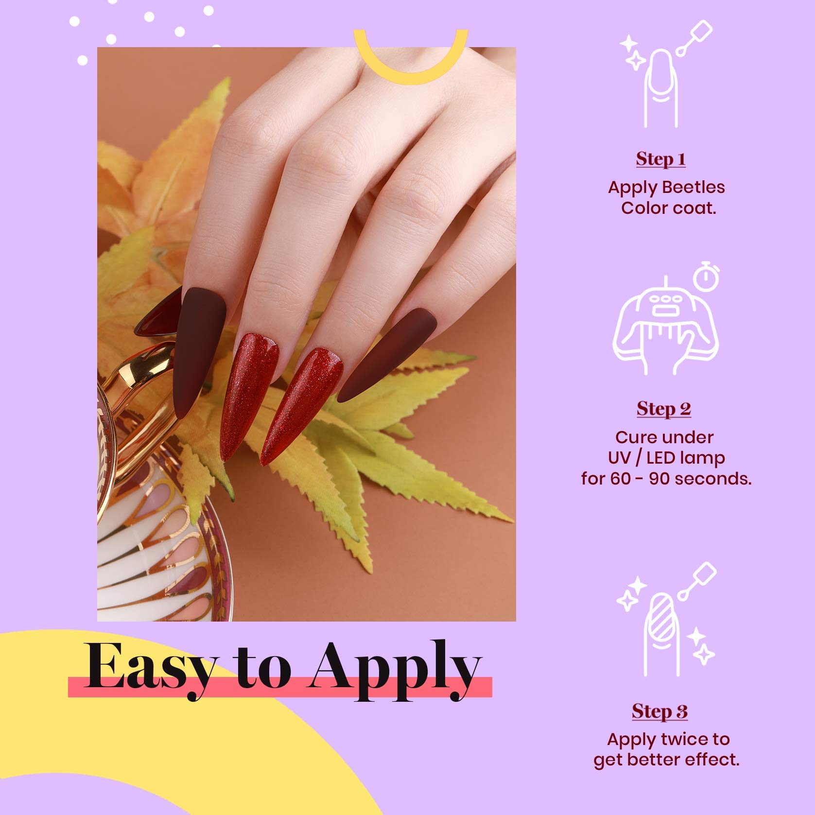 Beetles gel polish bottle held in hand ready for manicure