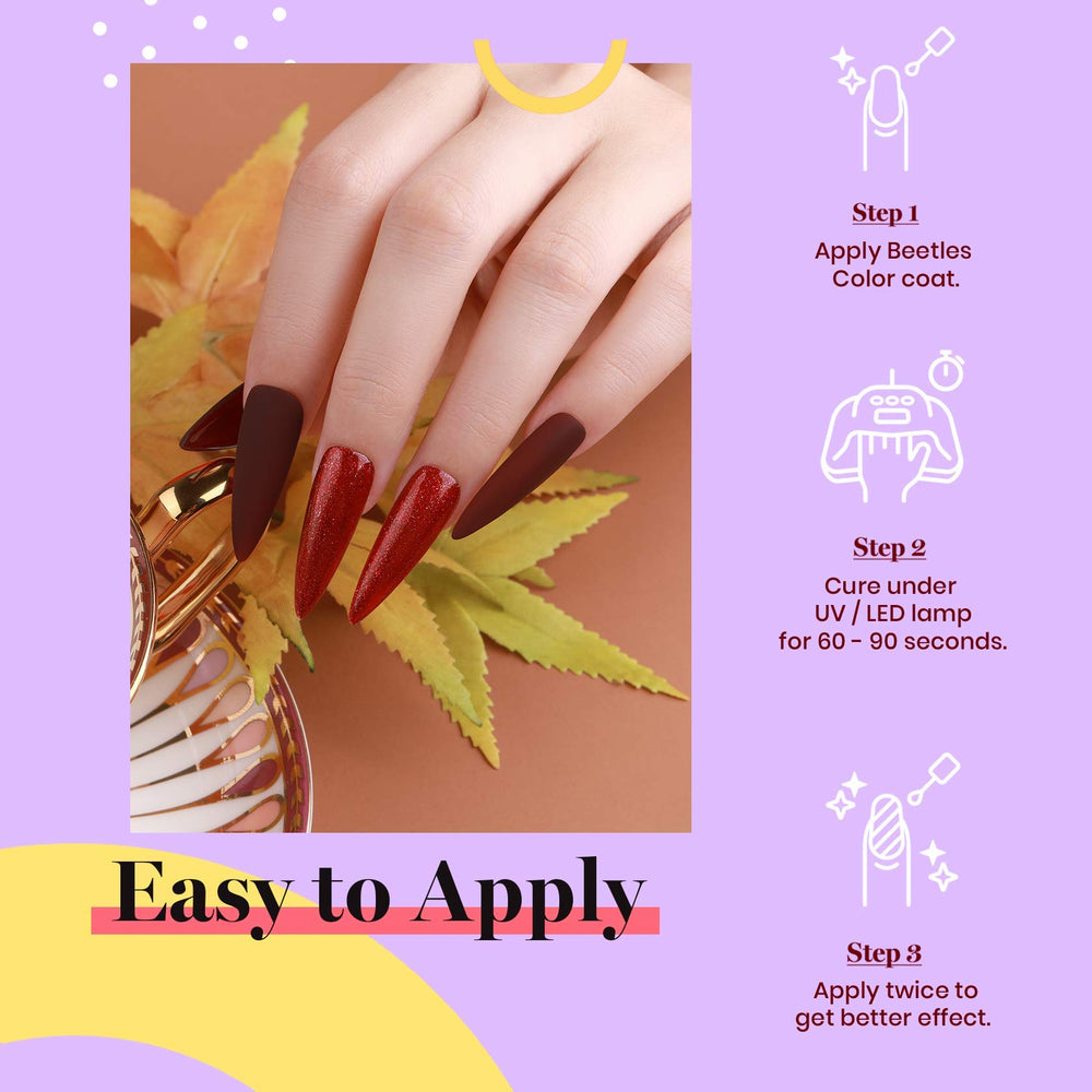 Beetles gel polish bottle held in hand ready for manicure
