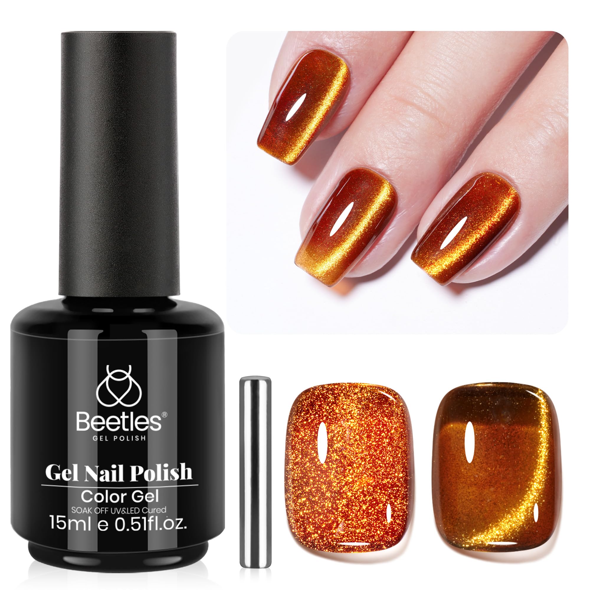 Beetles Brown Cat Eye Gel Polish amber glint for warm fall vibes