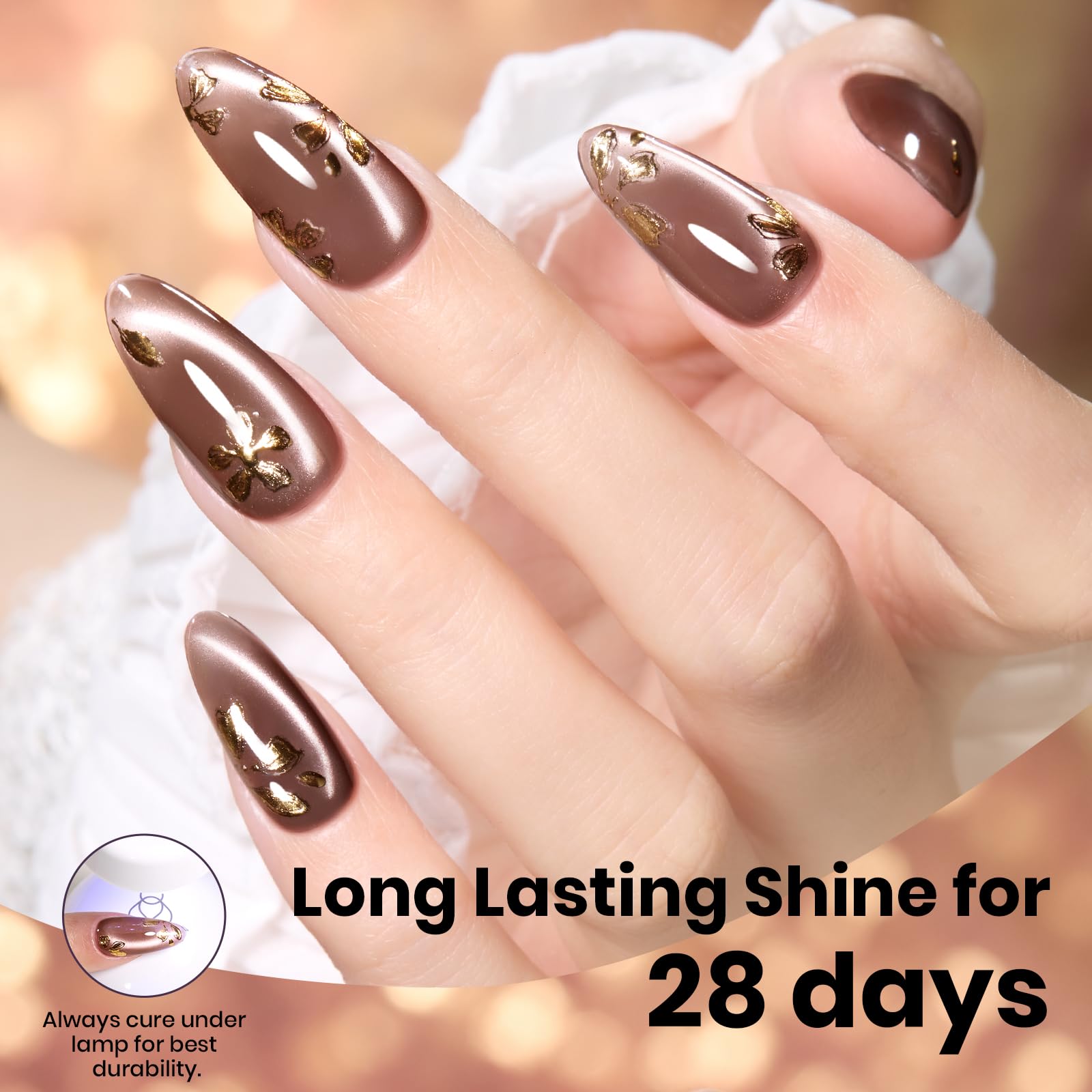 Beetles Amber Hour glossy finish after cure highlights long-lasting shine