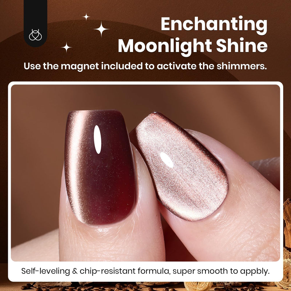 Beetles Brown Cat Eye Gel Polish bottle with magnet tool suggests quick, stylish cat-eye look
