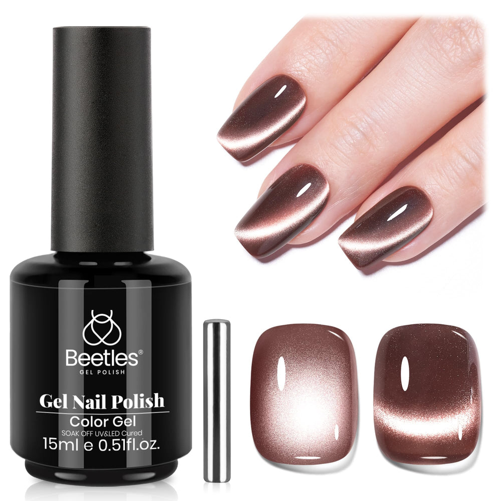 Beetles Brown Cat Eye Gel Polish Cinnamon Girl bottle demonstrates warm cinnamon cat-eye shimmer