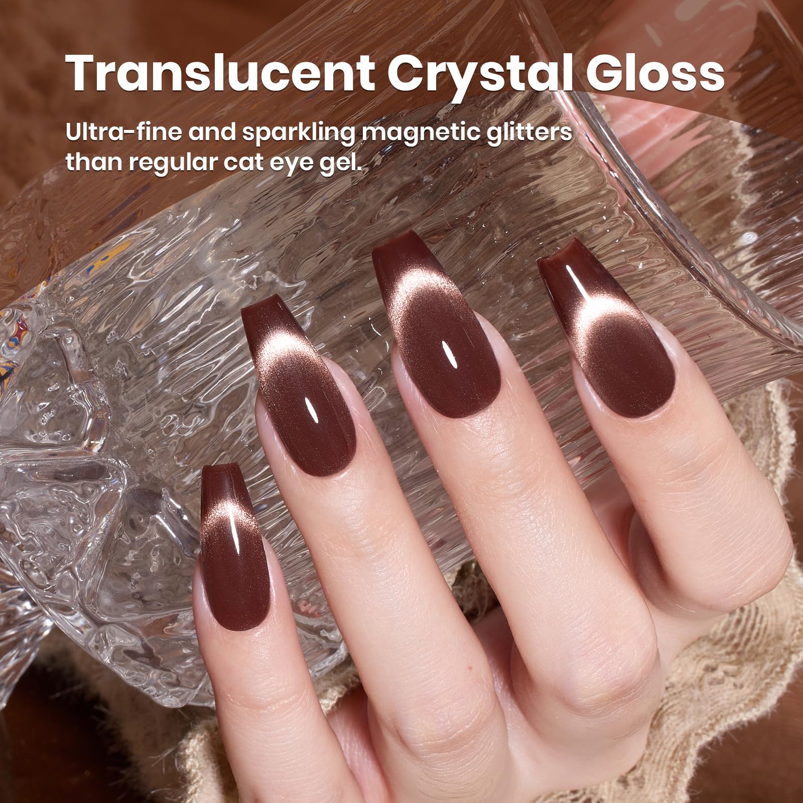 Beetles Brown Cat Eye Gel Polish close-up on bottle highlights shimmering pigments