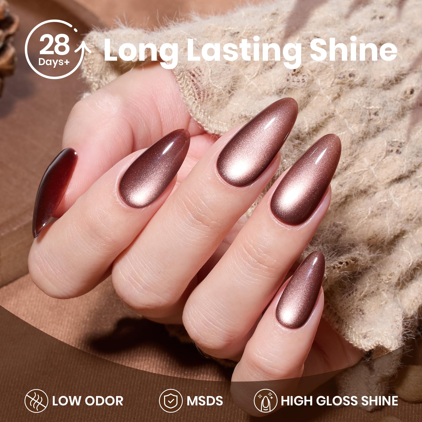 Beetles Brown Cat Eye Gel Polish during curing shows glossy fall-inspired finish