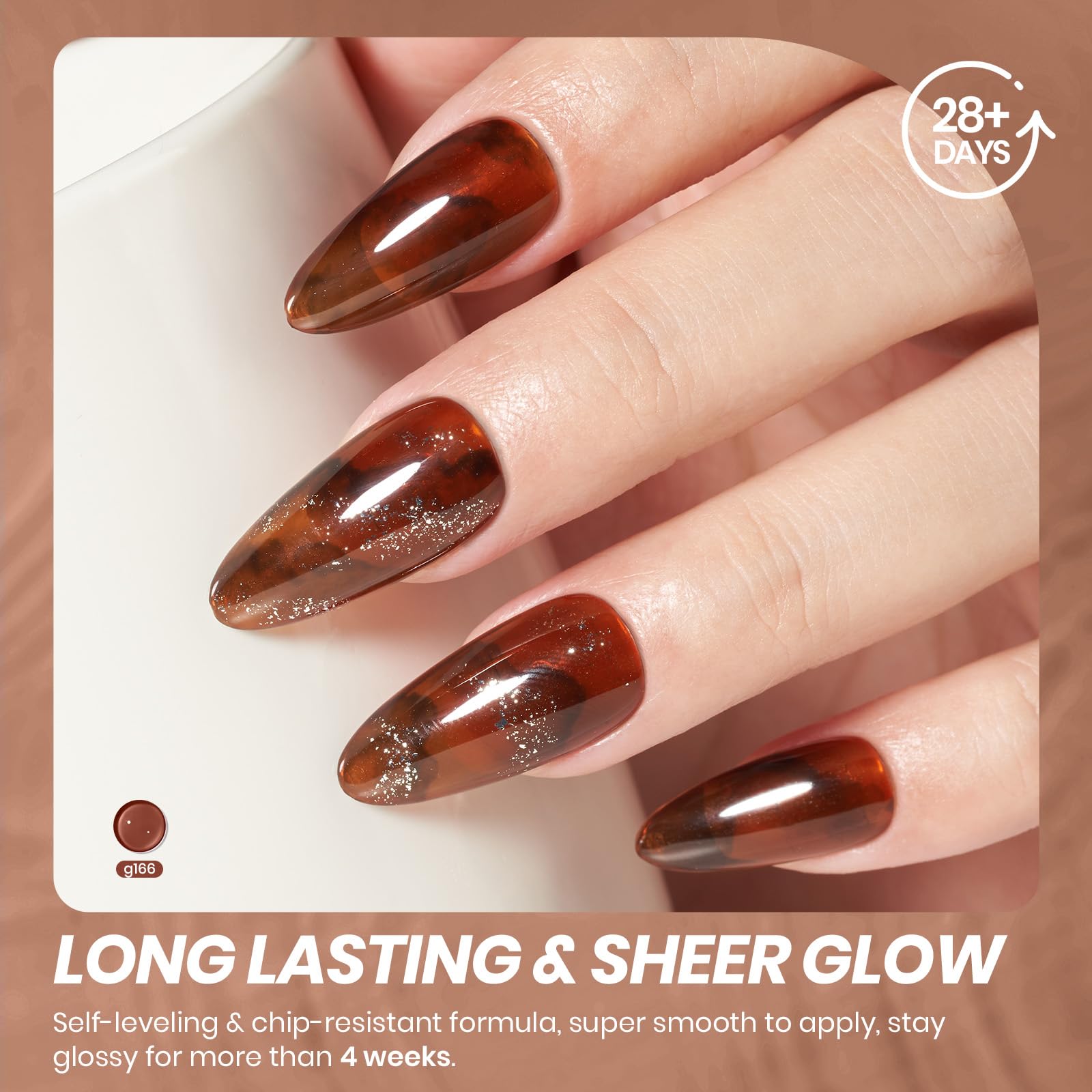 Beetles Brown Gel Nail Polish bottle with autumn backdrop, suggesting versatile fall dates or casual wear