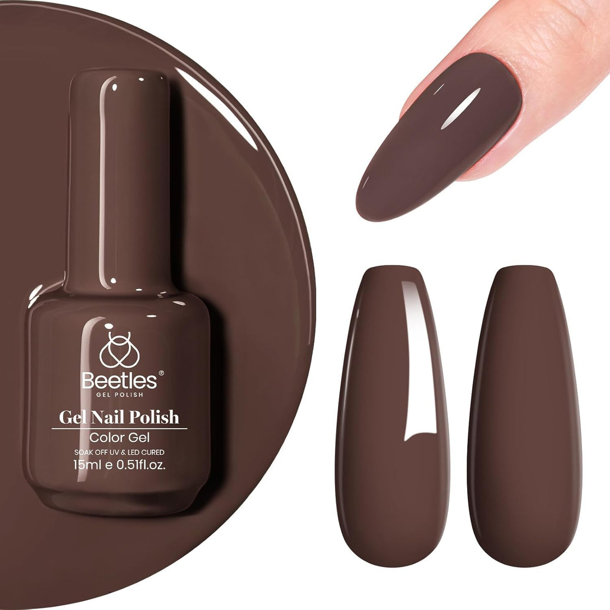Beetles Brown Gel Nail Polish bottle in deep chocolate shade for lasting color.