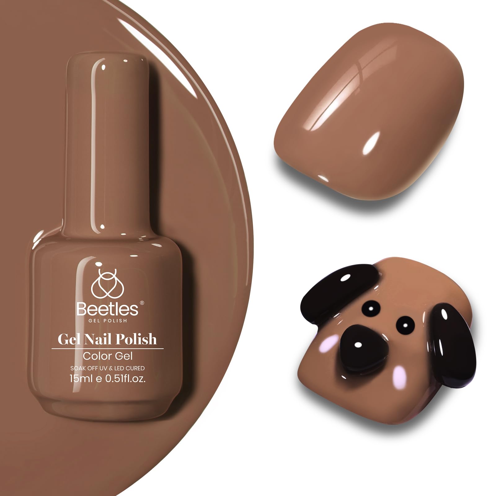 Beetles Brown Gel Nail Polish bottle showing rich caramel brown shade for chic nails.