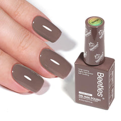 Beetles Latte Routine bottle shows a safe, long-lasting taupe gel polish.
