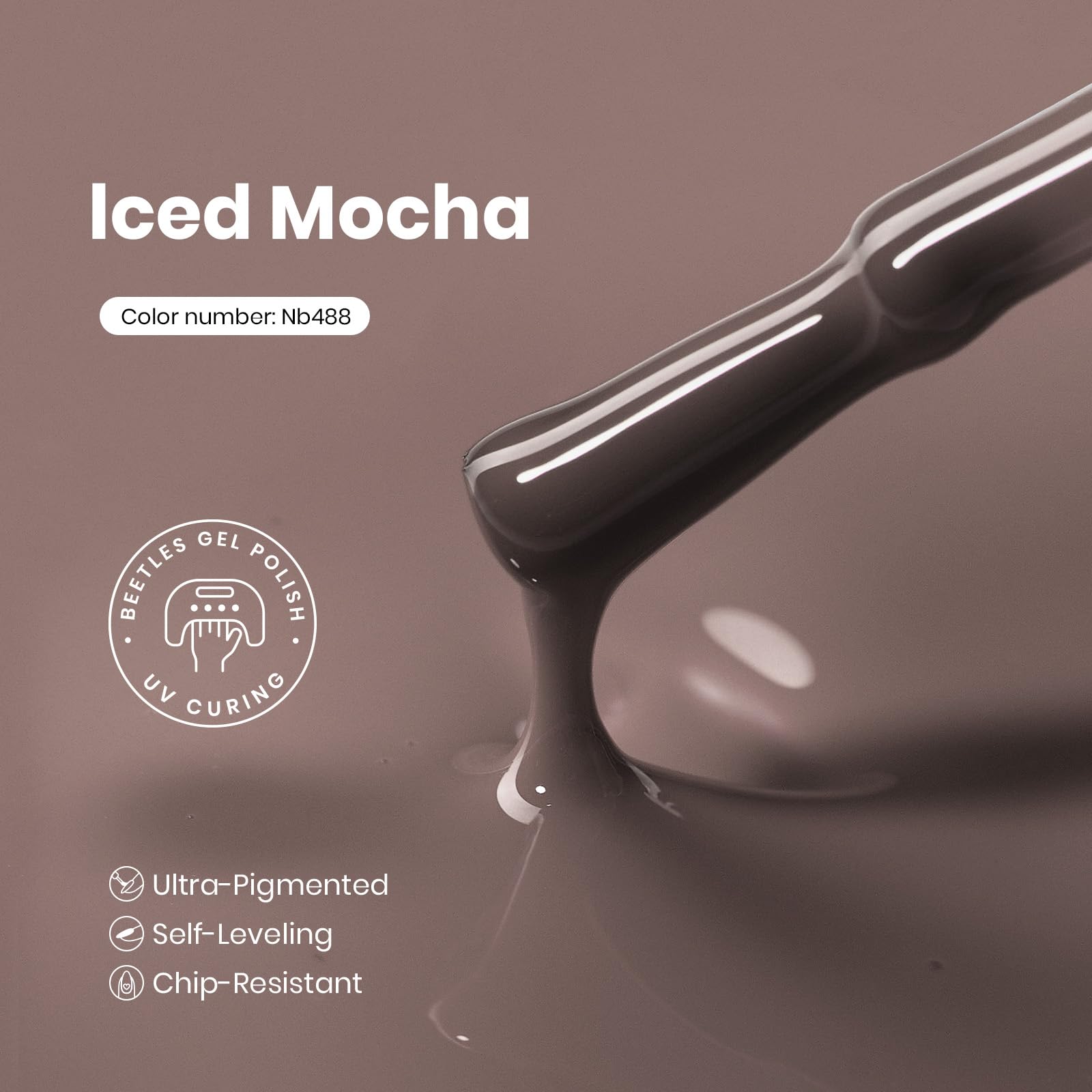 Beetles Latte Routine swatch reveals rich taupe color in 1–2 coats.