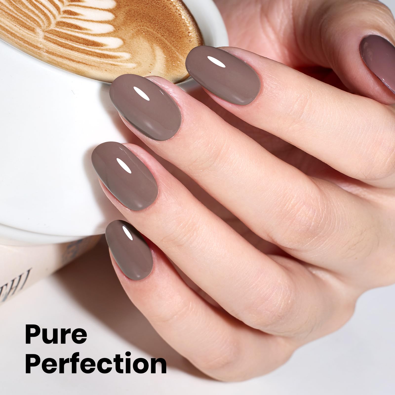 Beetles Brown Gel Polish latte shade on nails for versatile everyday look