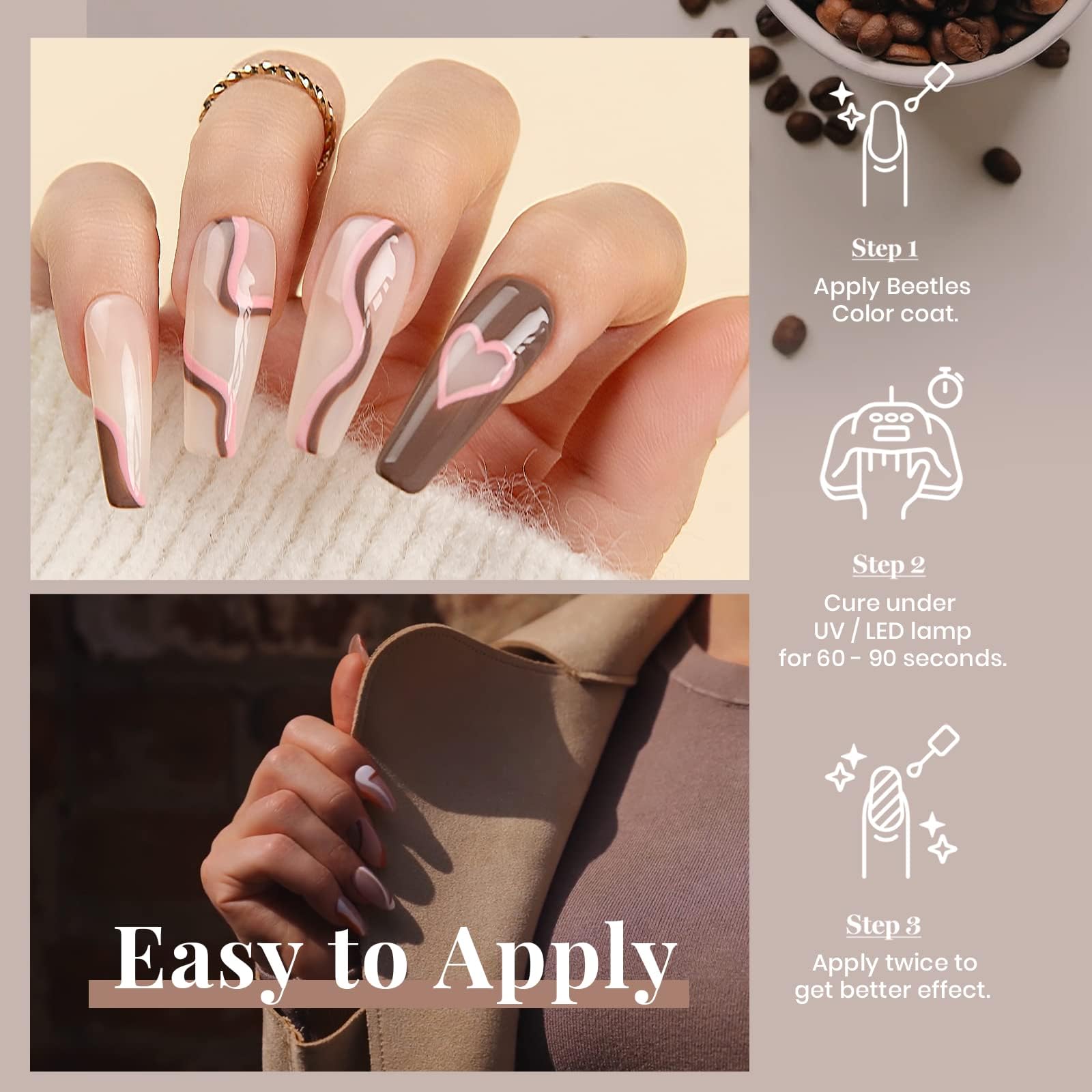 Beetles Brown Gel Polish under LED light for quick, even cure.