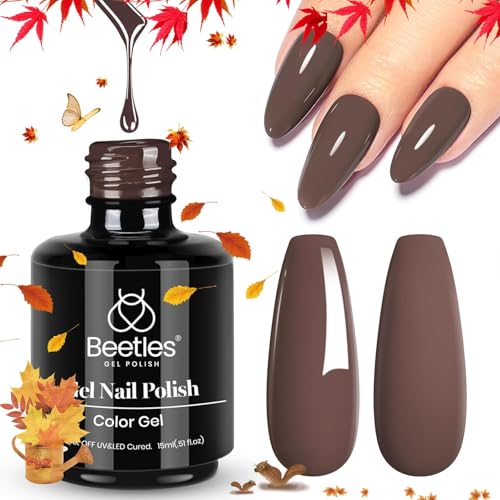 Beetles Brown Gel Polish on natural nails with durable, high-gloss finish.